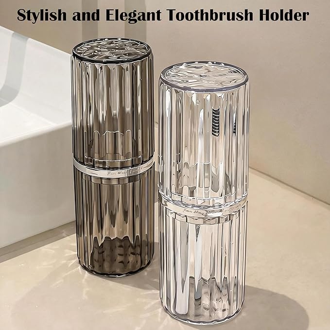 Toothbrush Travel Case, 2-in-1 Dustproof Travel Toothbrush Holder with Rinse Cup, Large Portable Toothbrush and Toothpaste Cup Container for Traveling Camping School Business Trip Bathroom