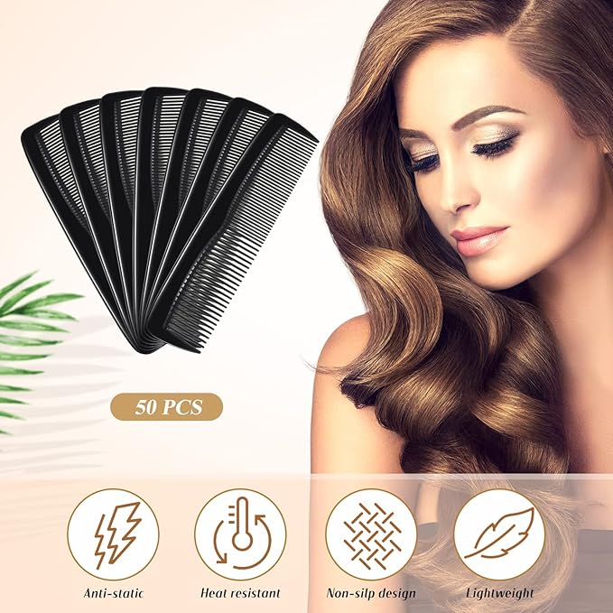 50 Pcs Pocket Combs for Men 5 Inch Cutting with Wide and Fine Teeth Plastic Professional Barber Haircut Small Anti Static Combs for Women Grooming Accessories for Beard(Black)