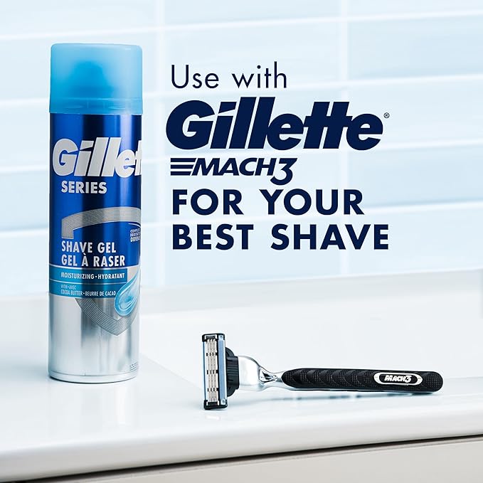 Gillette Series 3X Moisturizing Shave Gel, 6 Count, 7oz Each, Lubrication to Protect Against Irritation, Blue-White, 7 Ounce (Pack of 6)