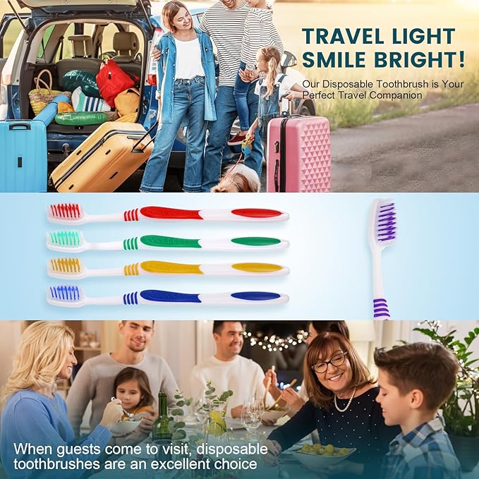 Navona 300 PCS Premium Individually Wrapped Bulk Toothbrush Pack, Disposable Toothbrushes, Kids Toothbrush, Medium Soft Bristle Toothbrushes, Ergonomics Handle, Perfect for Travel Hotel Donation