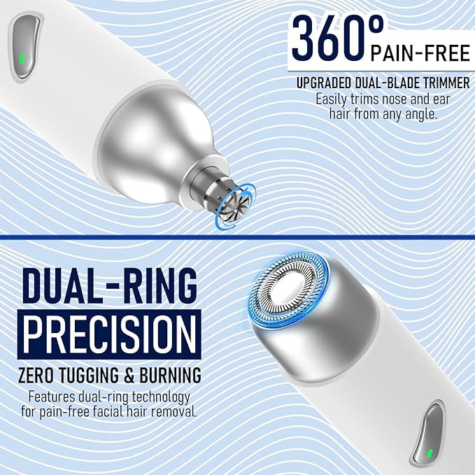 ELZO Nose Hair Trimmer for Women Men, 2 in 1 Rechargeable Flawless Facial Hair Removal & Nose Ear Hair Trimmer, Portable Face Hair Removal Shaver for Chin Upper Lip Peach Fuzz Ideal for Travel Use