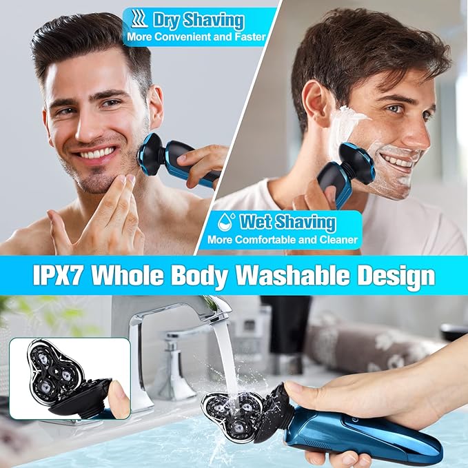 Electric Razor for Men, 3-in-1 Shaver with Floating Blades for Nose Hair &Sideburns,Replacement Blades, Pop-up Trimmer, IPX7 Waterproof, Travel Lock, Wet & Dry Use, Face Shaving Grooming Travel Kit