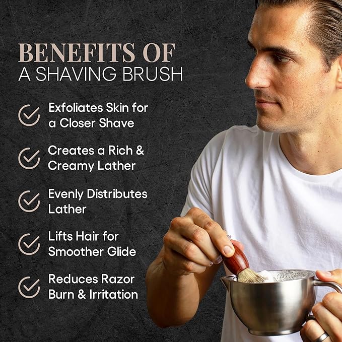 Synthetic Badger Hair Shaving Brush - Futura Synthetic Badger Hair + Handmade Sandalwood Shave Brush, Exfoliating Stiff Bristles, Thick & Creamy Lather For A Great Shave, Pre-Shave & Barber Approved