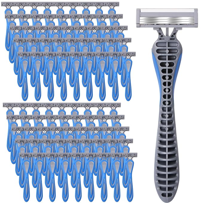 90 Pcs Mens Disposable Razors Bulk 3 Blade Sensitive Skin Shaving Razor Long Blade for Hotel Spa Travel