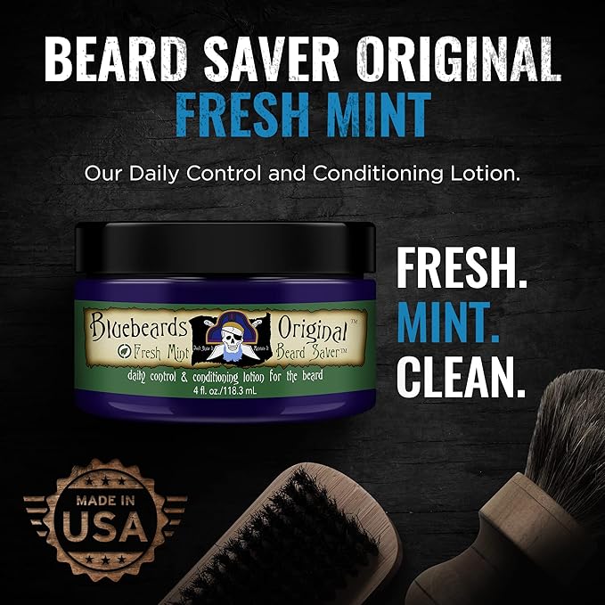 Bluebeards Original Beard Balm Leave-in Conditioner - 4 oz Fresh Mint Beard Saver Softener for Men with Aloe & Peppermint Oil Deeply Conditions & Moisturizes Mustache & Skin - Made in USA
