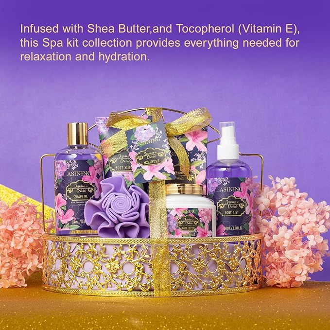 Beauty Kits for Women, Home Spa Baskets Bath Gifts, Bath Spa Kit for Women with Scents Lotion, Luxury Orchid & Jasmine Scent Gift Basket for adults Beauty & Personal Care Set Body Gift Set