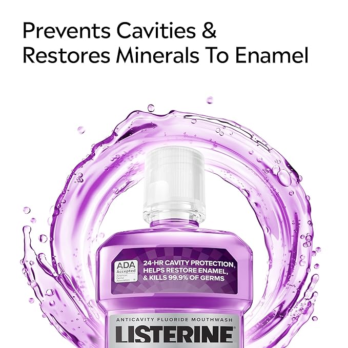 Listerine Total Care Anticavity Fluoride Mouthwash, 6 Benefits in 1 Oral Rinse Helps Kill 99.9% of Bad Breath Germs, Prevents Cavities, Strengthens Enamel, ADA-Accepted, Fresh Mint, 250 mL (Pack of 2)