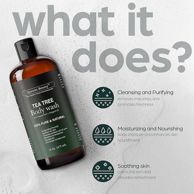 Artnaturals Antibacterial Tea Tree Oil Body Wash For Men & Women Remedy Soap Extra Strength - Helps Treat Acne, Athletes foot, Eczema, Toenail Fungus & Jock Itch & Ringworm (16 Fl Oz (Pack of 2)