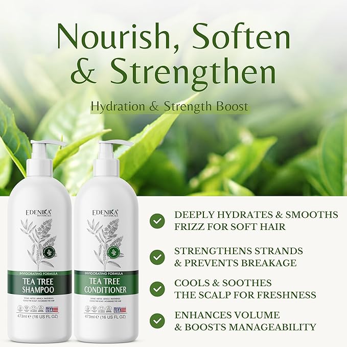 Tea Tree Oil Shampoo and Conditioner Set, Deep Cleansing for Buildup & Oily Scalp, Soothes Itchy Scalp & Refreshes Hair, Sulfate Free, Women & Men, 16 fl oz Each