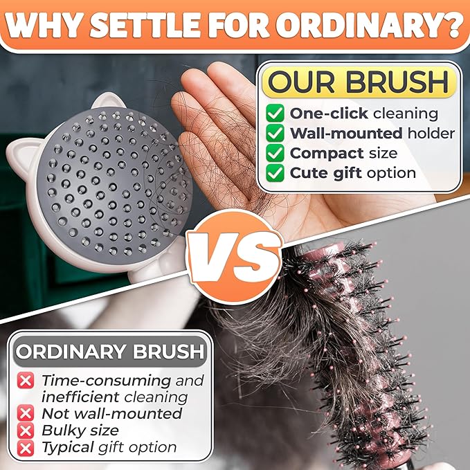 White Pig Self Cleaning Hair Brush for Women - Compact 7,87х3,66 in Retractable Hair Brush Easy Clean with Magnetic Attach - Effective Detangling and Easy Self Cleaning Hairbrushes with Soft Bristles