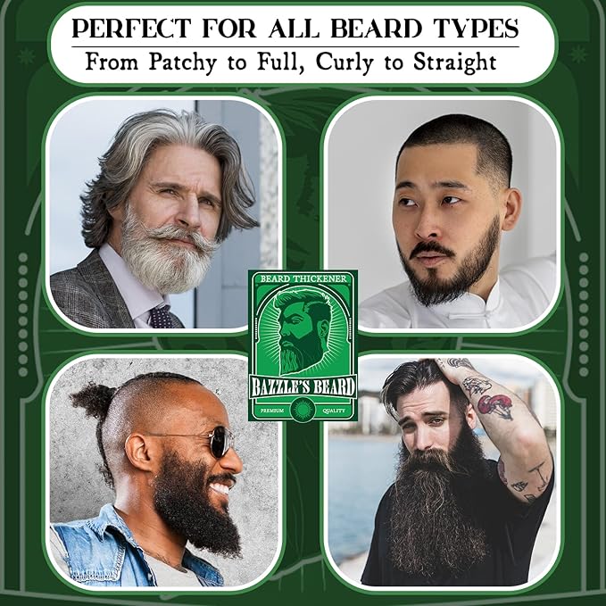 Bazzle's Beard Thickener – Beard Growth Kit & Balm with Biotin for Hair Growth for Men, Infused with Oat Protein for Medium Hold and Light Fragrance, Facial Hair & Mustache Styling Balm Conditioner