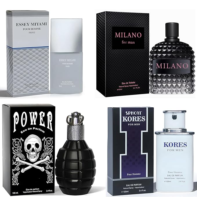 META-BOSEM Mens Cologne Set, Eau de Parfum, 4 Pack (3.4 oz / 100 mL Each), Valentine for Men, Essey Miyami, Power, Kores, Power & Prestige, for special occasions and dinners, Long-Lasting