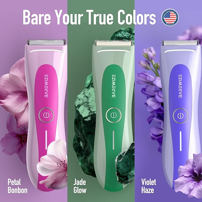 Bikini Trimmer for Women, Electric Shaver for Women | LED Light, IPX7 Waterproof, USB-C Rechargeable, Ceramic Blade | Electric Razors for Women, Pubic Hair Trimmer Women (Petal Bonbon)