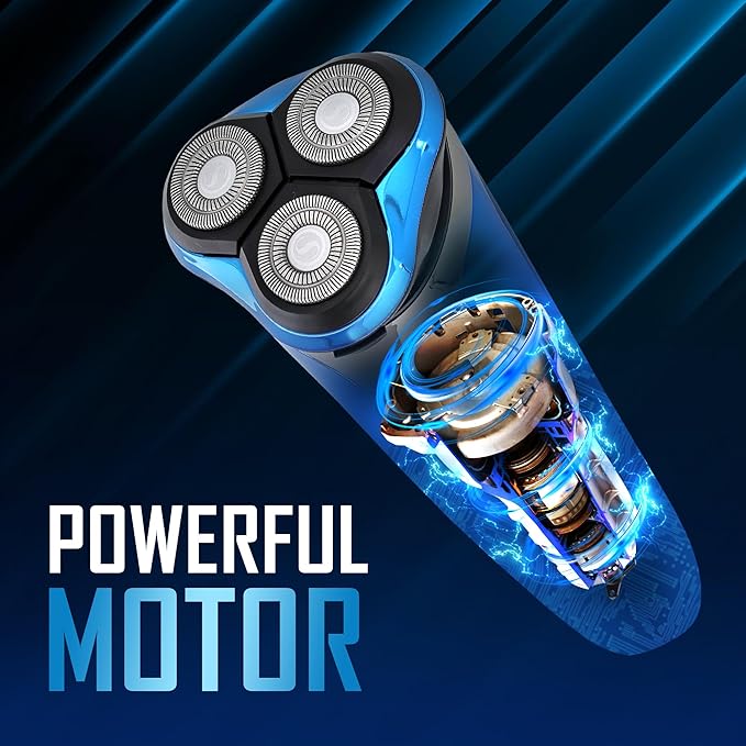 Rechargeable Electric Wet and Dry Rotary Shaver with Stainless Steel Blades, Pop Up Trimmer and LCD Screen