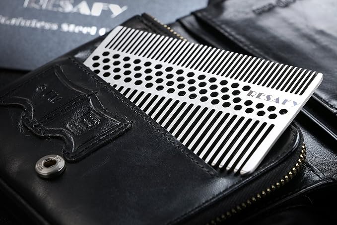 Resafy Stainless Steel Fine-tooth Anti-static Pocket & Travel Men Wallet Comb, Dandruff & Beard Credit Cart Size Comb EDC for Thinner Hair Beard & Mustache