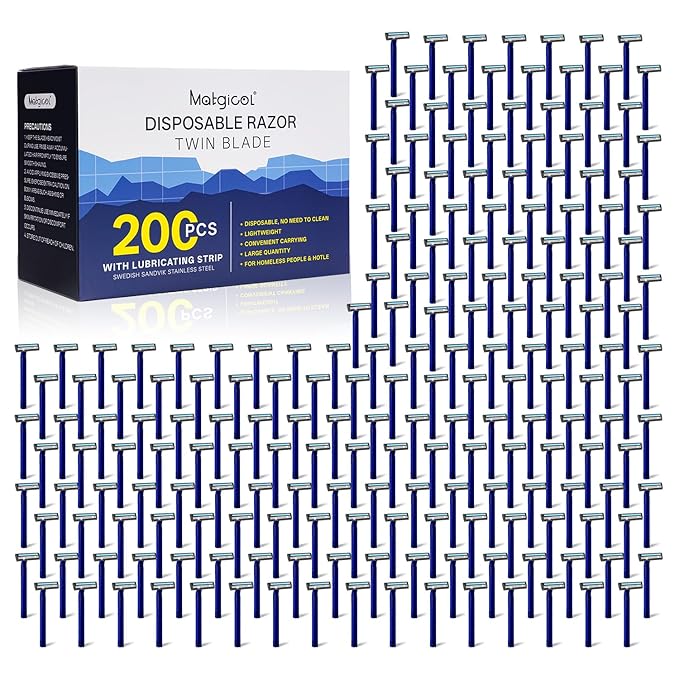 Disposable Razors Bulk for Shave - Mens Bulk Razors for Shaving with Lubricating Strip & 2 Stainless Steel Blades, Multipurpose Portable Supply Razor for Bathing Hotel Travel（200 Count）
