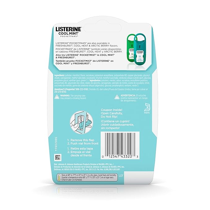 Listerine Pocketpaks Breath Strips, Cool Mint, 72 Count (Pack of 2)