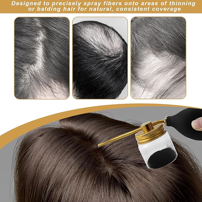 Hair Building Fiber Spray With Hairline Optimizer,Hair Building Fibers,Hair Fiber Spray,Powder Sprayer For Hair-Building, Portable Fiber Powder With Nozzle, Hairline Building Powder Accessory(Gold)