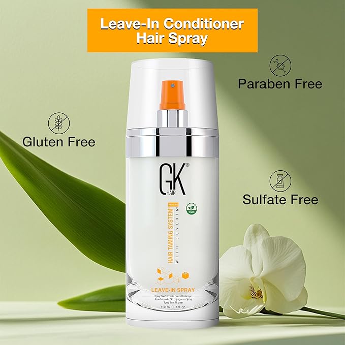 GK HAIR Vegan Leave In Conditioner Spray – Lightweight Detangler Spray For Frizz Control & Heat Protectant for All Hair Types, 120ml