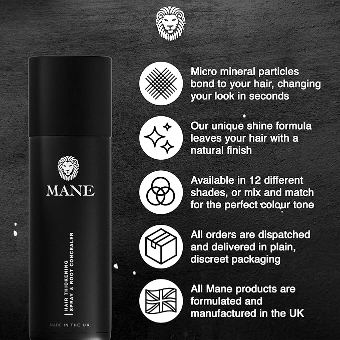 Mane Hair Thickening Spray & Root Touch Up, Instantly Thicker Hair for Men & Women, Fill in Hairlines and Hide Thinning and Fine Patches - Auburn, 12 Colors (6.76 oz)