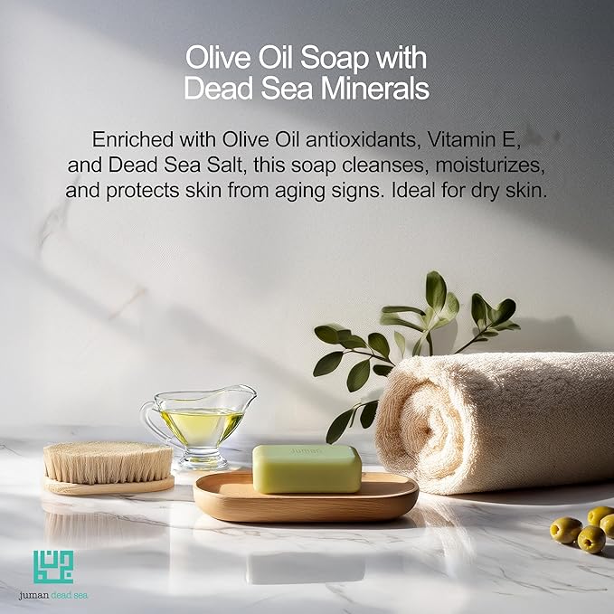 JUMAN Dead Sea Minerals Olive Oil Soap | Rich in Vitamin E | For Psoriasis, Eczema & Redness| Soap Bar for Sensitive Dry Skin| 4oz (Pack of 1)