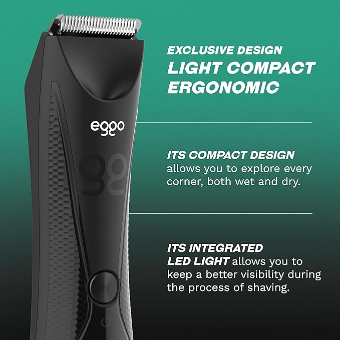 GA.MA Italy Eggo Body Trimmer for Men, Ceramic Blade for Sensitive Areas, LED Light, USB Rechargeable, 5600 RPM, Cordless Full Body Groomer with Guide Combs