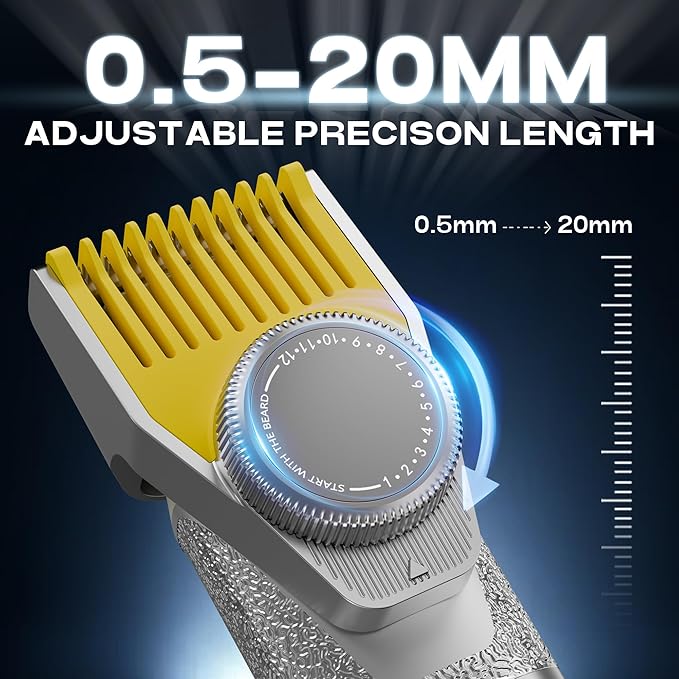 Prettywill Beard Trimmer for Men,with Adjustable Limiting Comb, Travel Lock IPX7 Waterproof, 2-Speed Settings, 6-in-1 Multi-Accessories Kit,Gifts for Men Husband Father,Jet Black