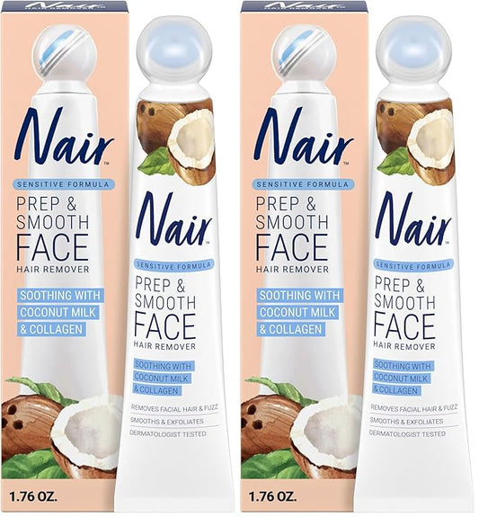 NAIR Exfoliating Facial Hair Removal Cream for Women - Smooth Skin Solution with Collagen for Sensitive Skincare (Pack of 2)