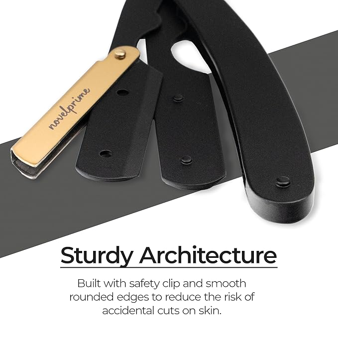 Novel Prime| Professional Straight Razor for Men| Premium Quality Stainless Steel Straight Edge Barber Razor for Shaving and Beard Styling| Sharp and Sleek Design with Premium Leather Pouch (1 Count)