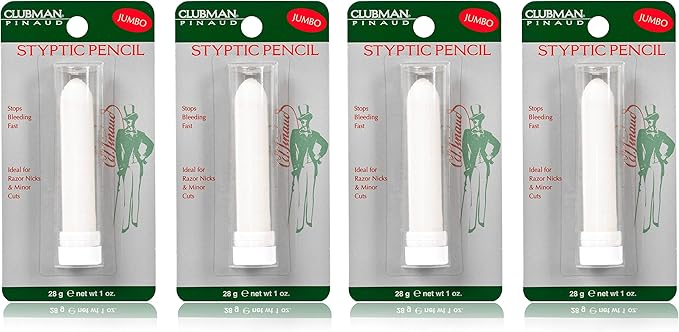 Clubman Pinaud Styptic Pencil Jumbo, Stops Bleeding Fast from Razor Nicks and Minor Cuts, 1 oz (Pack of 4)