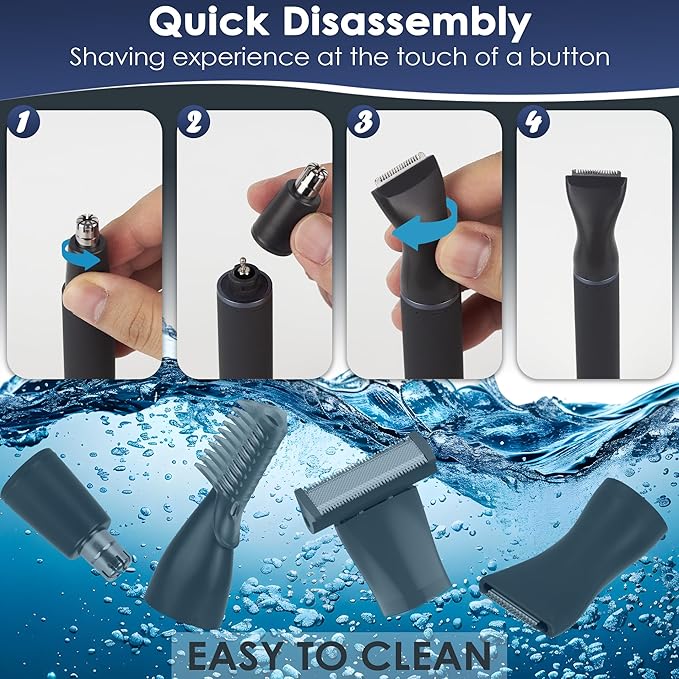 Beard Trimmer for Men, 4 in 1 Electric Razor for Ear, Nose, Eeybrow, Body, Face and Mustache Mens Grooming Kit Pubic Hair Trimmer with 4 Heads for Smooth Shaving