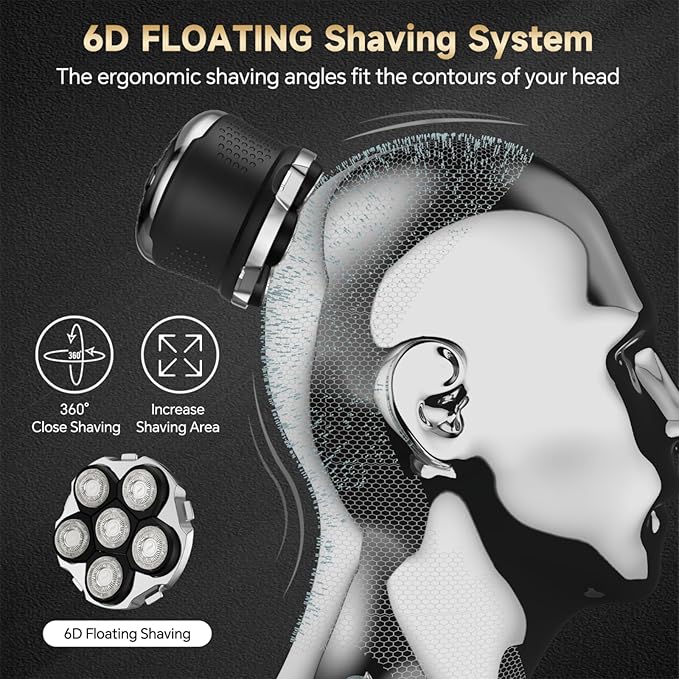 Head Shavers for Bald Men, 6 D Head Shaver LED Display Dry Wet Bald Head Razor, IPX7 Waterproof Skull Bald Head, Back & Groin Electric Razor, Rechargeable Flex Blades for a Close Shave