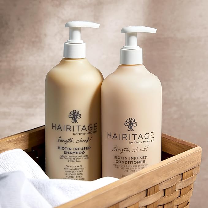 Hairitage Biotin + Castor Oil Shampoo and Conditioner Set - Volume + Moisture - Sulfate Free + Color Safe - Women + Men Hydrating Repair Shampoo Conditioner