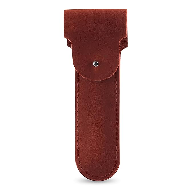 Safety Razor Head Protecting Leather Cover, Genuine Cowhide Leather Double Edge Safety Razor Case Accessories for Travel, Butterfly Razor Case, Soft Leather Double Edge Razor Case (Cognac)
