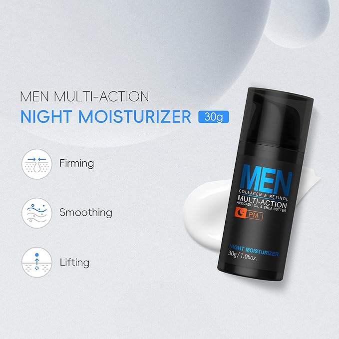 Men Hydrating Night Cream, Daily Moisturizer with Collagen & Retinol, Oil Control, Firm & Lift Hydrating Cream for Face & Body, Reduce Fine Lines, Strengthen Skin Barrier, 1.06 oz.
