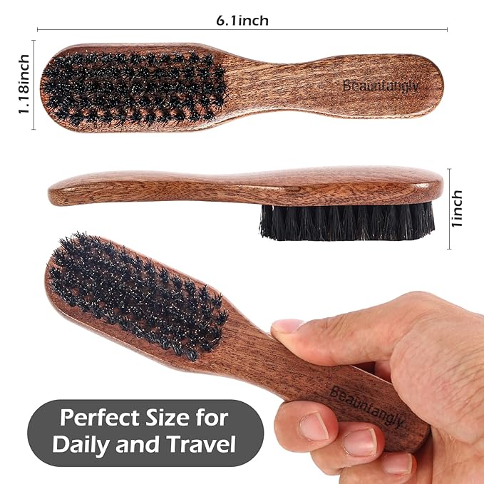Beard Brush, 100% Real Wild Boar Bristle Walnut Wood Beard & Mustache Comb Brush for Men’s Beard Grooming and Care, Gift for Men to Straighten and Promote Beard Growth