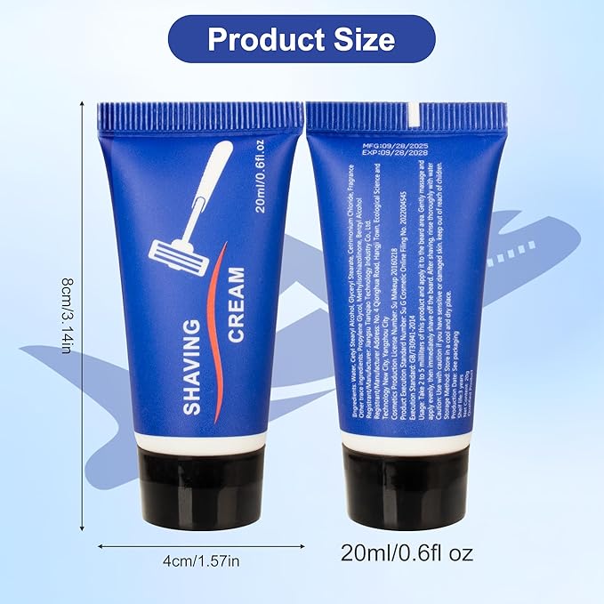 Shaving Cream Bulk, 20ml/0.7fl oz Travel Shaving Cream, Individually Packaged, Suitable for Travelling, Hotels, Home, Camping, Charities, Homeless People (100-PACK)