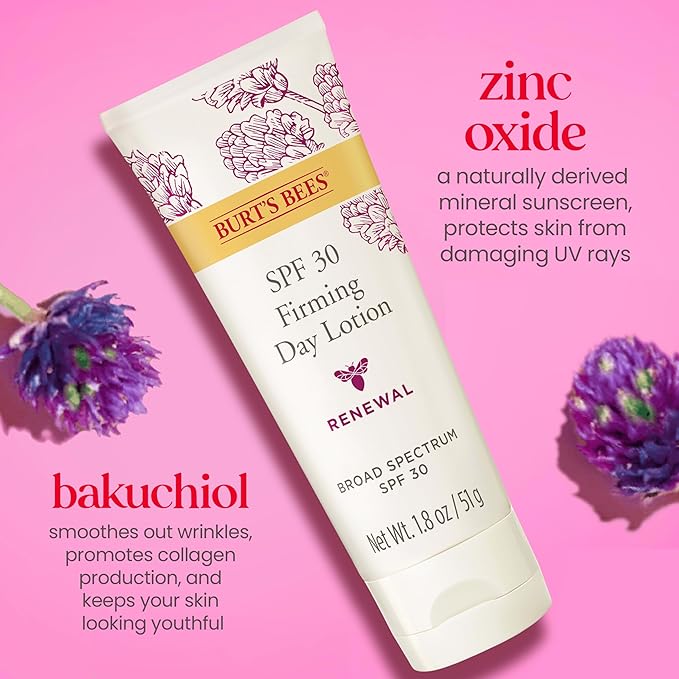 Burt's Bees Renewal SPF 30 Firming Day Face Lotion With Bakuchiol,Sunscreen Face Lotion With Natural Retinol Alternative,98 Percent Natural Origin Skin Care,1.8 oz. Tube,(Pack of 2)