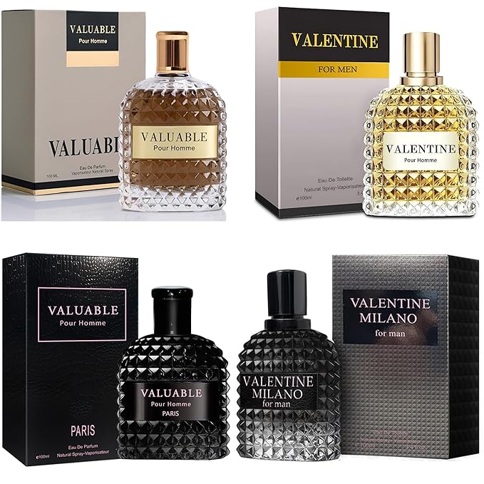 Men's Cologne Gift Set Include 4 Variety Pack - 3.4 Fl Oz Each | Vanilla Bourbon, Leather & Amber Floral Fragrance | Luxury Eau de Toilette Quartet(Bundle S)