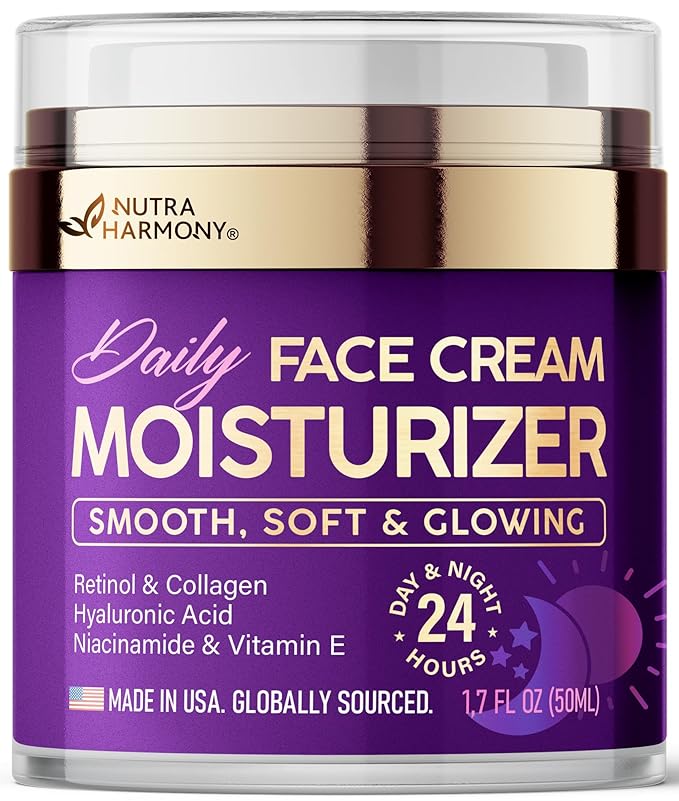 Face Moisturizer - Day & Night Face Cream - Collagen | Retinol | Hyaluronic Acid | Ceramides - Smooth, Soft & Glowing Skin - DD Cream for Women & Men - Dermatologically Tested - Made in USA 1.7 FL OZ