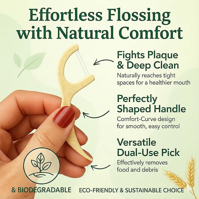 Twin Line Dental Floss Picks (220 Count) – Tooth Flossers Made with Wheat-Straw, Double Thread for 2X Clean, Minty Fresh, Smooth Glide, Shred-Resistant Floss | Travel Case Holds 10 Picks