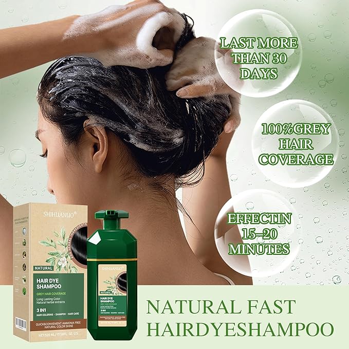 Hair Dye Shampoo 3 in 1 for Gray Hair Coverage, Herbal Ingredients Natural Shampoo Hair Dye for Women & Men/Ammonia-Free 520m（Wine Red）