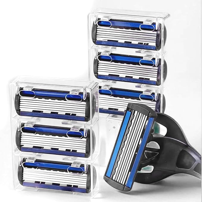 24 Stainless Steel 6 Blade Shaving Razor for Men Beard Mustache- Replaceable Cartridges Blades+ 2 Non-slip Handles- Disposable Reusable Manual Safety Razor Blade