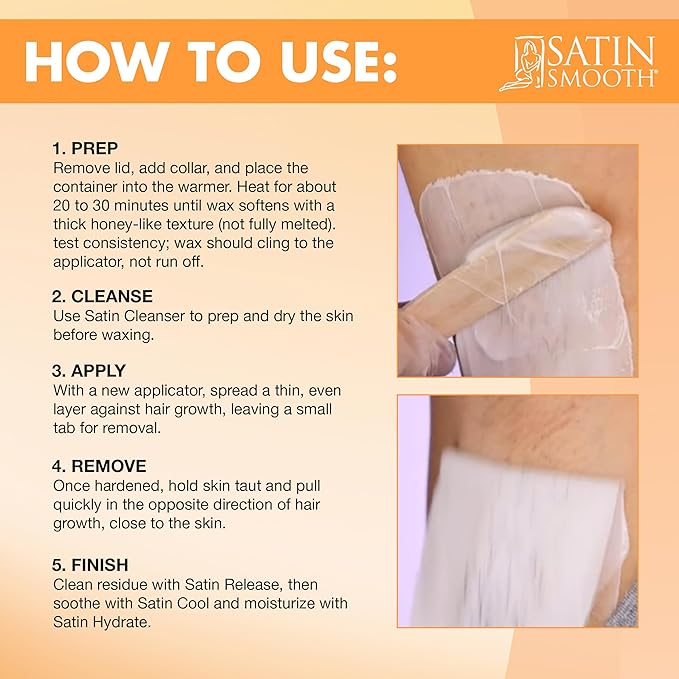 Satin Smooth Calendula Gold® Hard Wax with Tea Tree Oil, Hair Removal Wax for Sensitive Skin, Ideal for Face & Bikini Areas, Waxing Kit, 14oz