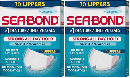 Sea Bond Secure Denture Adhesive Seals, Original Uppers, Zinc-Free, All-Day-Hold, Mess-Free, 30 Count (Pack of 2)