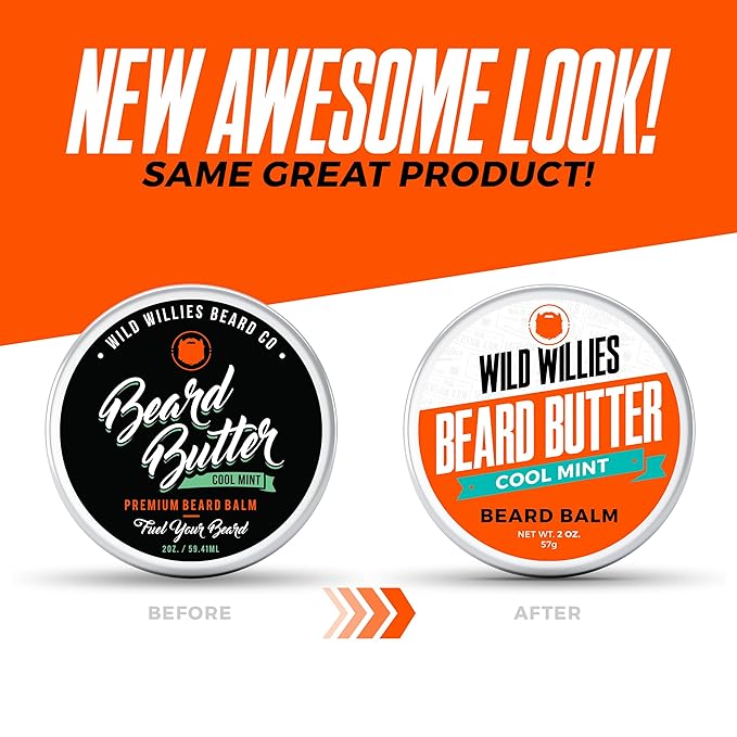 Wild Willies Premium Beard Balm Leave-In Conditioner Natural, Organic Ingredients Promote Fast Beard Growth, Removes Itch & Dandruff - Beard Butter Restores Moisture - 2qty 2 Oz, Cool Mint Scent
