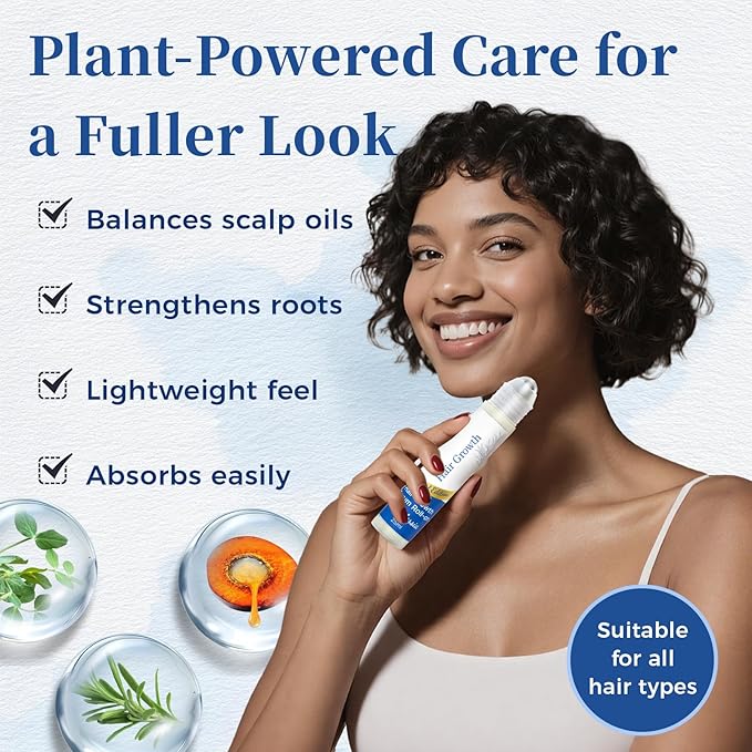 Hair Growth Serum Roll On with Rosemary，Helps Support Thicker, Fuller Hair Appearance，Clean, Non-Greasy Hair Loss Support for Men & Women，Rosemary，0.84 Fl Oz (Pack of 2)