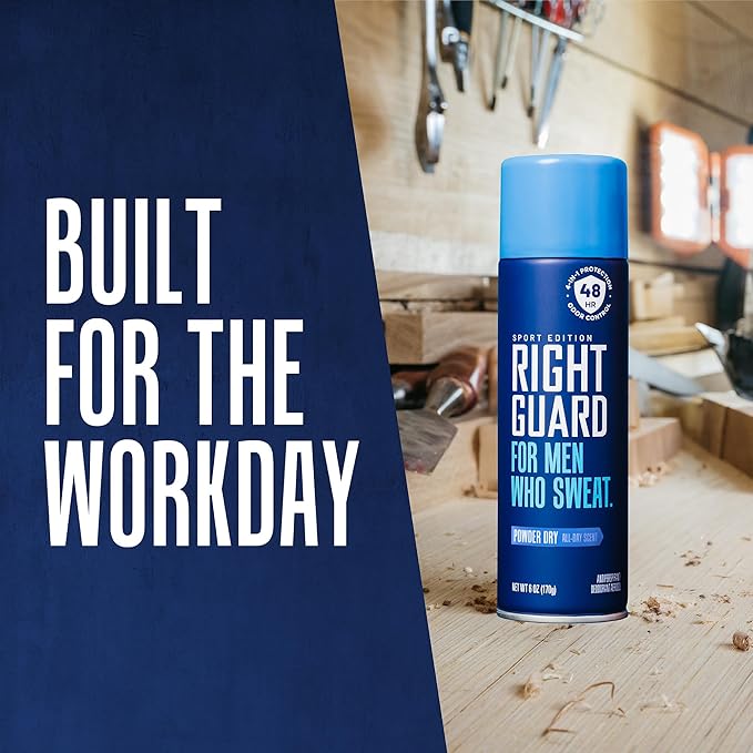 Right Guard Sport Powder Dry Scent Antiperspirant & Deodorant Spray - 4-in-1 Protection Spray Deodorant For Men, Blocks Sweat, 48-Hour Odor Protection, Quick-Drying, & Long-Lasting, 6oz