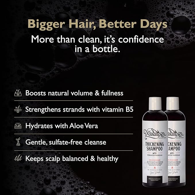 Thickening Shampoo – Volumizing and Strengthening Formula with Aloe Vera & Pro-Vitamin B5 11.83 oz (2-pack, Tobacco Vanilla)