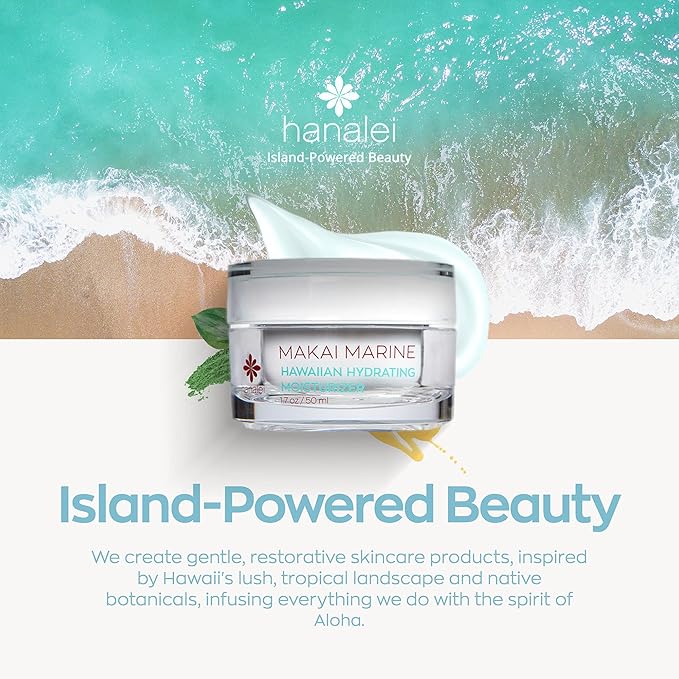 Hanalei Makai Marine Face Moisturizer Gel Cream, Lightweight Non-Greasy Lotion for Dry Skin, Hydrating Formula with Hawaiian Botanicals, Vegan & Cruelty-Free, 1.7 fl oz